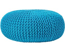 Homescapes Grote gebreide poef 100% katoen, turquoise