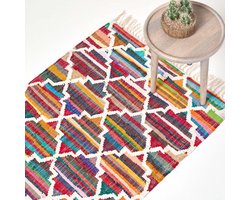 Homescapes handgeweven Amsterdams kelimkleed met geometrisch patroon van 100% katoen, kleurrijk, 90 x 150 cm