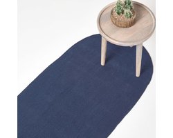Homescapes Handgeweven gevlochten vloerkleed in donkerblauw, 66 x 200 cm
