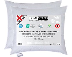 Homescapes Hoofdkussens 60x70 cm – Set van 2 – Medium Zacht – Ganzenveren & Dons – Anti-Allergisch – Voor Zijslaper & Nekklachten – OEKO‑TEX®, RDS Gecertificeerd