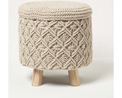 Homescapes Indy - Macrame kruk met opbergruimte - naturel, 43 cm hoog