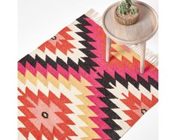 Homescapes Jakarta handgeweven kelimkleed van wol en katoen, kleurrijk, 90 x 150 cm