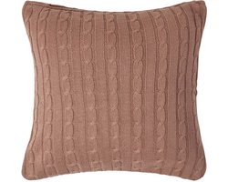 Homescapes kabelgebreide kussenhoes in bruin, 100% katoen, 45 x 45 cm