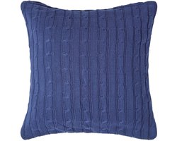 Homescapes kabelgebreide kussenhoes in donkerblauw, 100% katoen, 45 x 45 cm