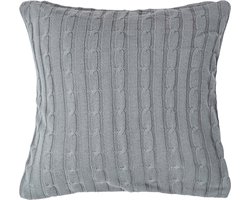 Homescapes kabelgebreide kussenhoes in grijs, 100% katoen, 45 x 45 cm