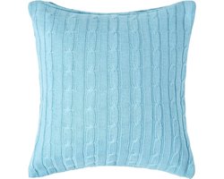 Homescapes kabelgebreide kussenhoes in lichtblauw, 100% katoen, 45 x 45 cm