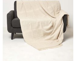 Homescapes Kashi Bedsprei Crème 225 x 255 cm - Katoenen deken met franjes