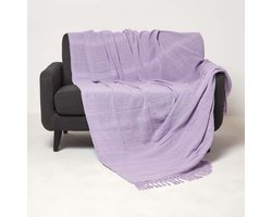 Homescapes Kashi sprei lila 225 x 255 cm - katoenen deken met franjes