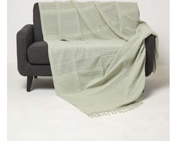 Homescapes Kashi sprei XXL 255 x 360 cm - groene katoenen deken met franjes