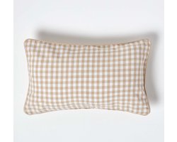Homescapes Katoenen kussenhoes met gingham-motief 30 x 50 cm beige