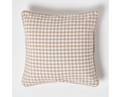 Homescapes Katoenen kussenhoes met gingham-motief 45 x 45 cm beige