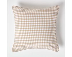 Homescapes Katoenen kussenhoes met gingham-motief 60 x 60 cm beige