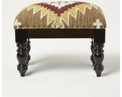 Homescapes Kelim Kruk Jaipur 50 x 30 x 40 cm – gestoffeerde kruk met kelim hoes