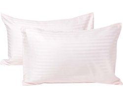 Homescapes Kinder Kussensloop 40x60 cm – Set van 2 – Roze – Satijnstreep 100% Egyptisch Katoen – OEKO-TEX®