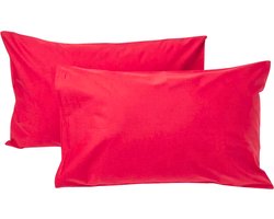 Homescapes Kinder Kussensloop 40x60 cm – Set van 2 – Uni Rood – Egyptisch Katoen – OEKO-TEX®