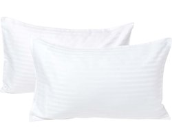 Homescapes Kinder Kussensloop 40x60 cm – Set van 2 – Wit – Satijnstreep 100% Egyptisch Katoen – OEKO-TEX®