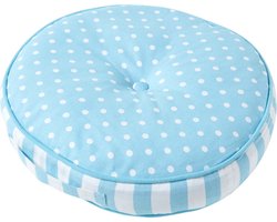 Homescapes kindervloerkussen rond 100% katoen met polyester vulling blauwe stippen Ø 43 cm