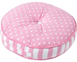 Homescapes kindervloerkussen rond 100% katoen met polyester vulling witte en roze stippen Ø 43 cm