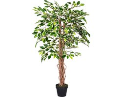 Homescapes Kunst Ficusboom 120 cm – Bonte Kunstplant met Echte Houten Stam & Lifelike Variegated Bladeren – Inclusief Pot – Binnen Decoratie