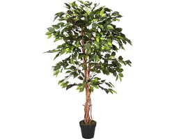 Homescapes Kunst Ficusboom 120 cm – Kunstplant met Echte Houten Stam & Lifelike Bladeren – Inclusief Pot – Binnen Decoratie