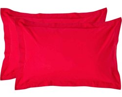 Homescapes Kussensloop 50x75 cm met Rand (Oxford) Set van 2 – Rood – 100% Egyptisch Perkal Katoen – 200 TC
