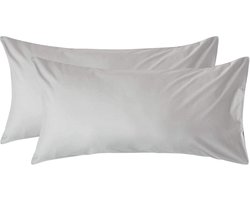 Homescapes Kussensloop 50x90 cm Set van 2 – Zilvergrijs – 100% Egyptisch Perkal Katoen – 200 TC