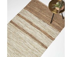 Homescapes leren tapijt beige-bruine strepen 160 x 230 cm - tapijt gemaakt van gerecycled leer