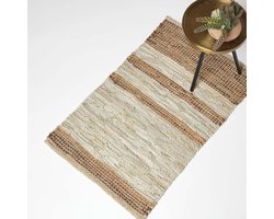 Homescapes leren tapijt beige-bruine strepen 60 x 90 cm - tapijt gemaakt van gerecycled leer