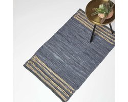 Homescapes leren tapijt grijs met strepen 60 x 90 cm - tapijt gemaakt van gerecycled leer