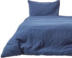 Homescapes linnen beddengoed 150 x 200 cm - donkerblauw, voorgewassen