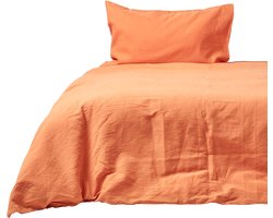 Homescapes linnen beddengoed 260 x 220 cm - oranje, voorgewassen