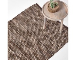 Homescapes Madras bruin tapijt – Handgeweven tapijt van hennep en gerecycled leer, 90x150 cm