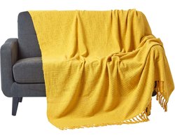 Homescapes Nirvana plaid, 100% katoen, geel, 255 x 360 cm