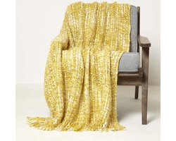 Homescapes Ophelia plaid/deken 125 x 150 cm - plaid met franjes, geel gemêleerd