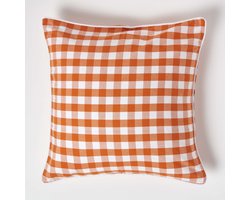 Homescapes Oranje geruite kussenhoes 60 x 60 cm gemaakt van 100% katoen