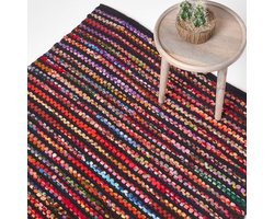 Homescapes Patchwork vloerkleed Folk 160x230 cm – handgeweven Chindi vloerkleed met kleurrijke strepen