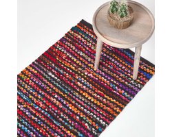 Homescapes Patchwork vloerkleed Folk 66x200 cm – handgeweven loper met kleurrijke strepen