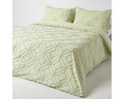 Homescapes percal beddengoed 200 x 200 cm groen van 100% katoen, getuft met ruitpatroon