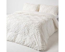 Homescapes perkal beddengoed 260 x 220 cm wit van 100% katoen, getuft met ruitpatroon