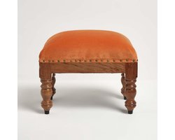 HOMESCAPES Poef van gebrand oranje, fluweel, rechthoekige poef op massief houten poten, 40 cm hoog, Ottomaanse stijl, gestoffeerde voetensteun