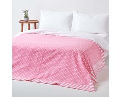 Homescapes polkadotplaid, 100% katoen, roze, 150 x 200 cm