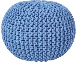 Homescapes Rond gebreide poef 100% katoen - Blauw - 35x40 cm