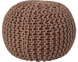 Homescapes Rond gebreide poef 100% katoen - Bruin - 35x40 cm