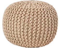 Homescapes Rond gebreide poef 100% katoen - Cremewit - 35x40 cm
