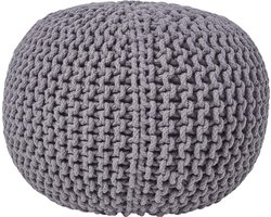 Homescapes Rond gebreide poef 100% katoen - Grijs - 35x40 cm