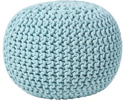 Homescapes Rond gebreide poef 100% katoen - Lichtblauw - 35x40 cm