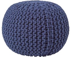 Homescapes Rond gebreide poef 100% katoen - Marineblauw - 35x40 cm