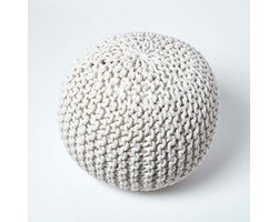 Homescapes Rond gebreide poef 100% katoen - Natuurlijk - 35x40 cm