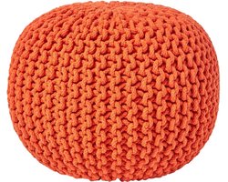 Homescapes Rond gebreide poef 100% katoen - Oranje - 35x40 cm