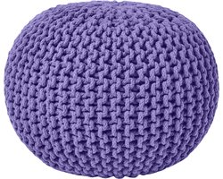 Homescapes Rond gebreide poef 100% katoen - Purper - 35x40 cm